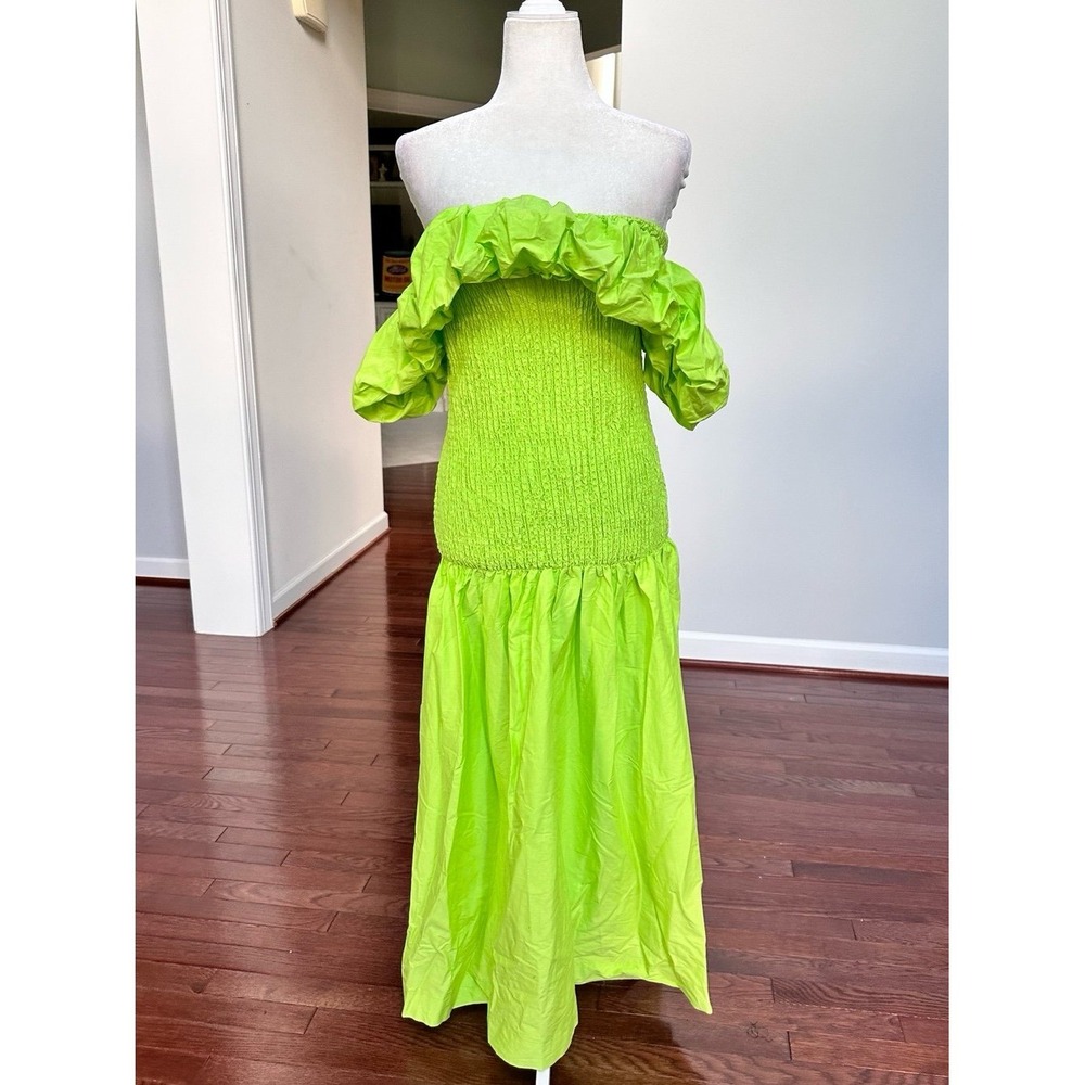 New York‎ & Company Lime Green Off The Shoulder Puffy Sleeve Maxi Dress NWT - Picture 4 of 7